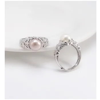 

New S925 Sterling Silver Ring Female Natural Freshwater Pearl Trendy Retro Open Ring Jewelry
