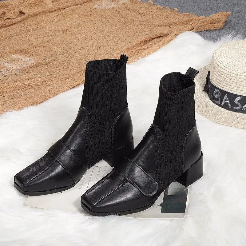 Women's Short Boots Women 2020 Autumn and Winter New Fashion British Style Thin Women's Boots Flying Knit Socks Women's Shoes