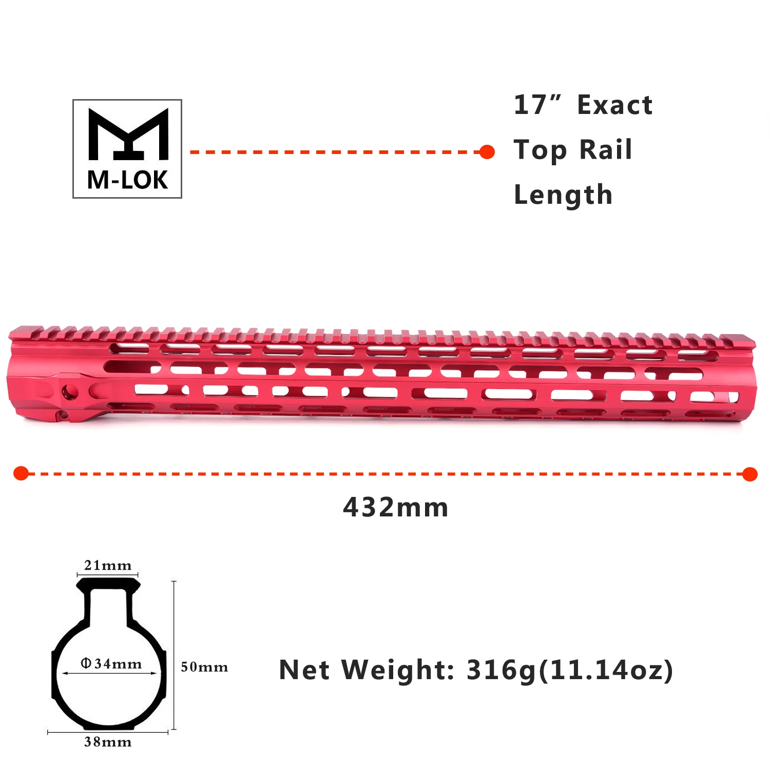 1" m-lok handguard Slip fit замок дизайн mlok handguard m4 m16 AR15 handguard - Color: HG68P17M-Red