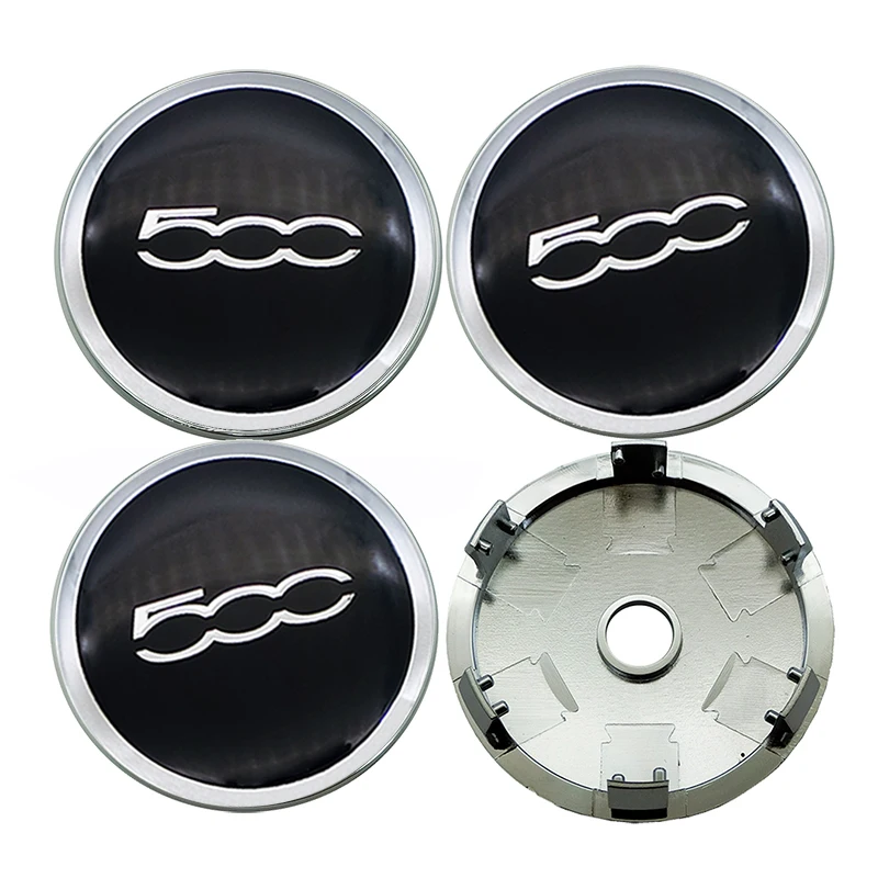 4pcs 60MM with 56mm Aluminum for Fiat 500 5CC Logo Car Wheel Center Caps Cover Emblem Wheel Center Hub Badge Car Styling
