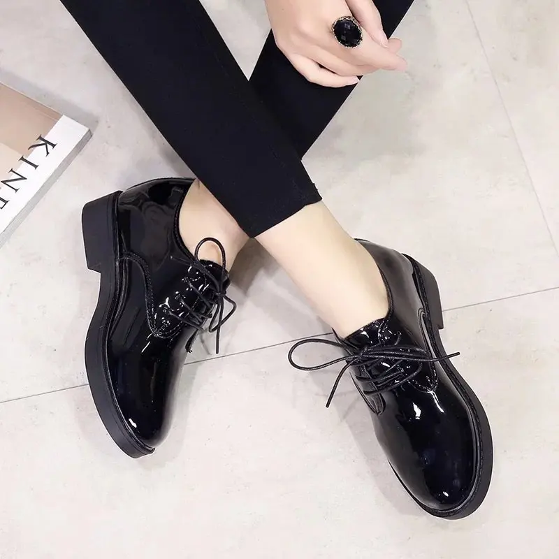 Summer New Style College Style Solid Color Square Heel Versitile Fashion Small Leather Shoes Simple Generous Hipster-Piece