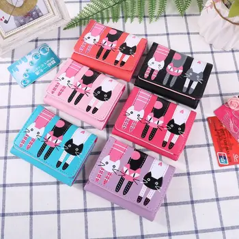 

Women Leather Wallet Cartoon Cat Fashion Button Clutch Purse Lady Short Handbag Bag
