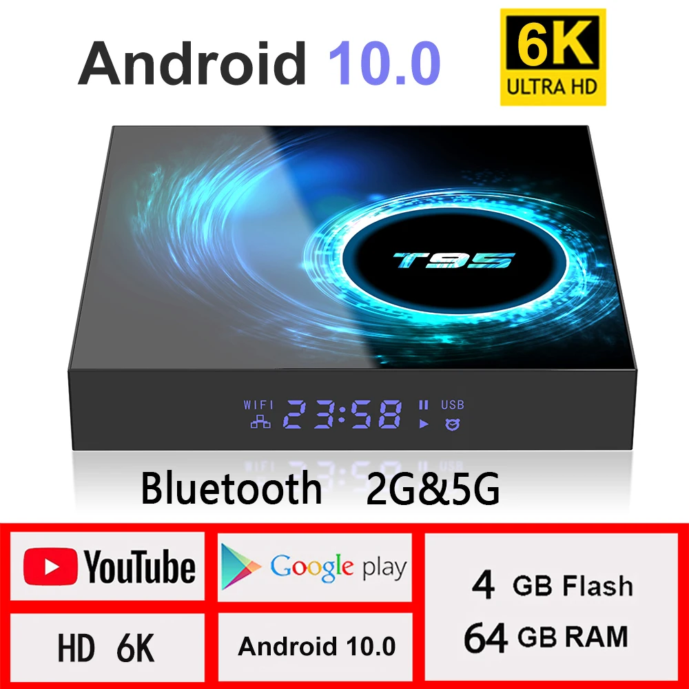 Caixa de tv inteligente t95 max android 10 6k hd grande suporte múltiplos formatos de vídeo media player pk x96 max mais caixa de tv android 2020