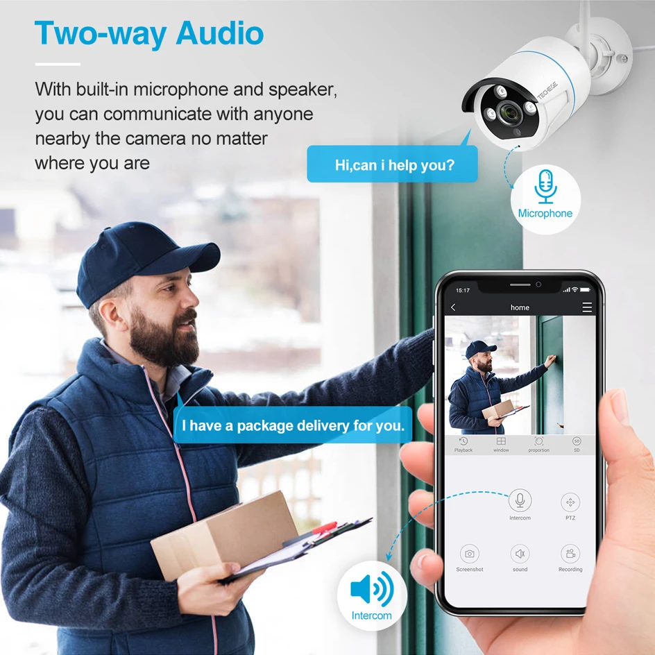 Techege 8CH 1080P Wireless Camera System Two Way Audio 2MP Waterproof Outdoor WIFI Video Surveillan