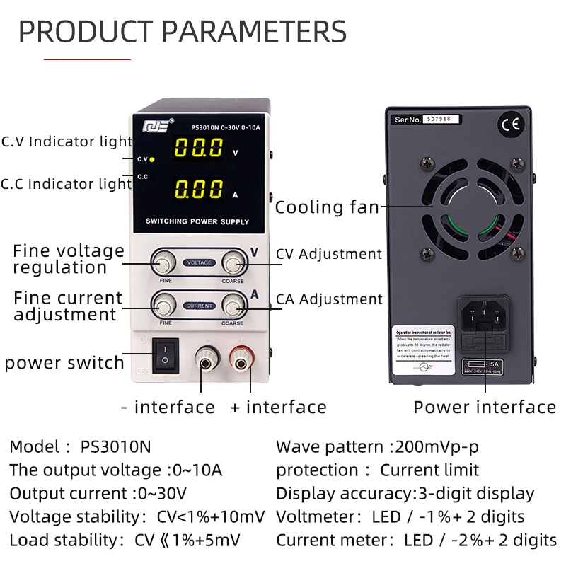 220V DC лабораторный импульсный источник питания лабораторный DC Регулируемый цифровой дисплей скамья DC источники питания регулятор напряжения 30 V