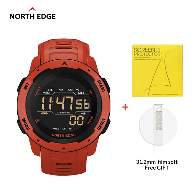 Original NORTH EDGE Men Digital Watch Dual Time Pedometer Waterproof 50M Alarm Clock Stopwatch Countdown Men's Sports Watch