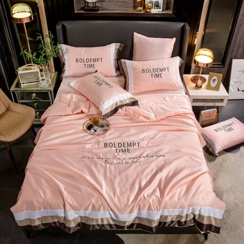 

Summer Washed Silk Solid Color Embroidery Quilt Blanket Adult Kids Air Condition Quilts Bedspread Bed Cover Sheet Pillowcase #/