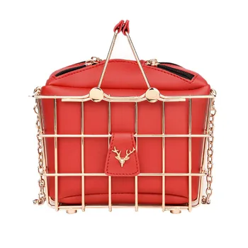 

QZUnique Women's PU Leather Shoulder Bag Handbag Crossbody Deer Head Vegetable Basket Chain Red