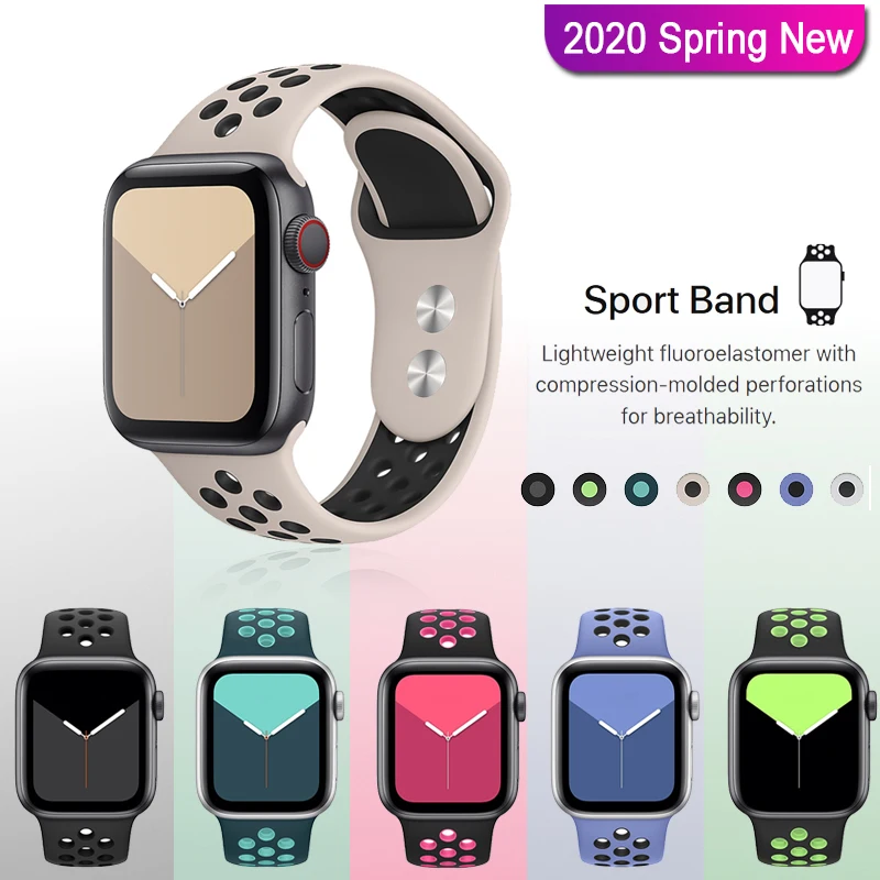 Силиконовый ремешок для браслетов Apple Watch 44 мм 40 iWatch band 38 42 дышащий спортивный