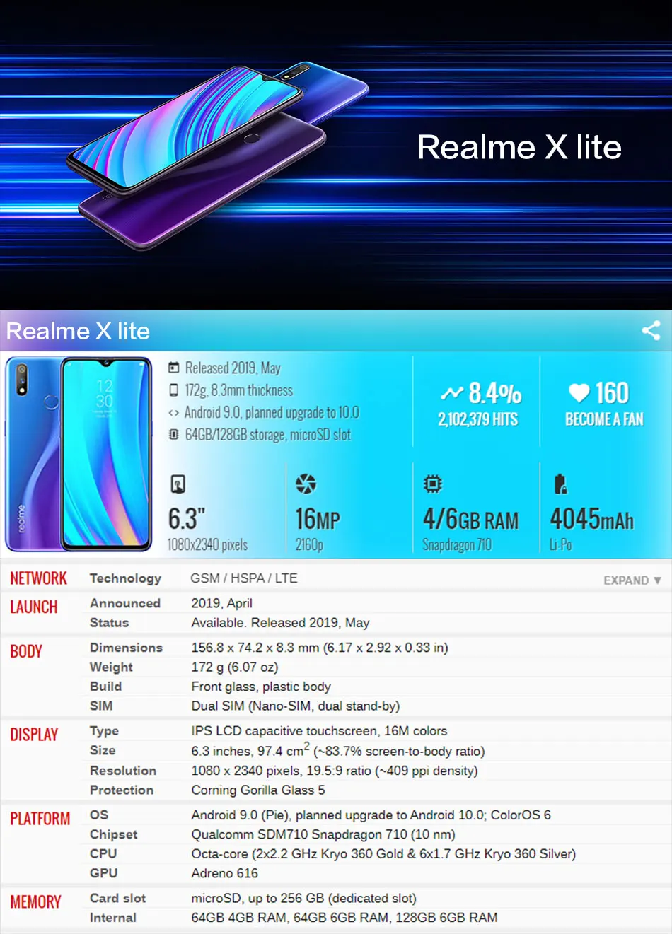 Realme X lite мобильный телефон 6," 4/6 ГБ Оперативная память 64/128 ГБ Встроенная память Snapdragon 710 Octa Core Dual тыловая Камера Andorid телефон