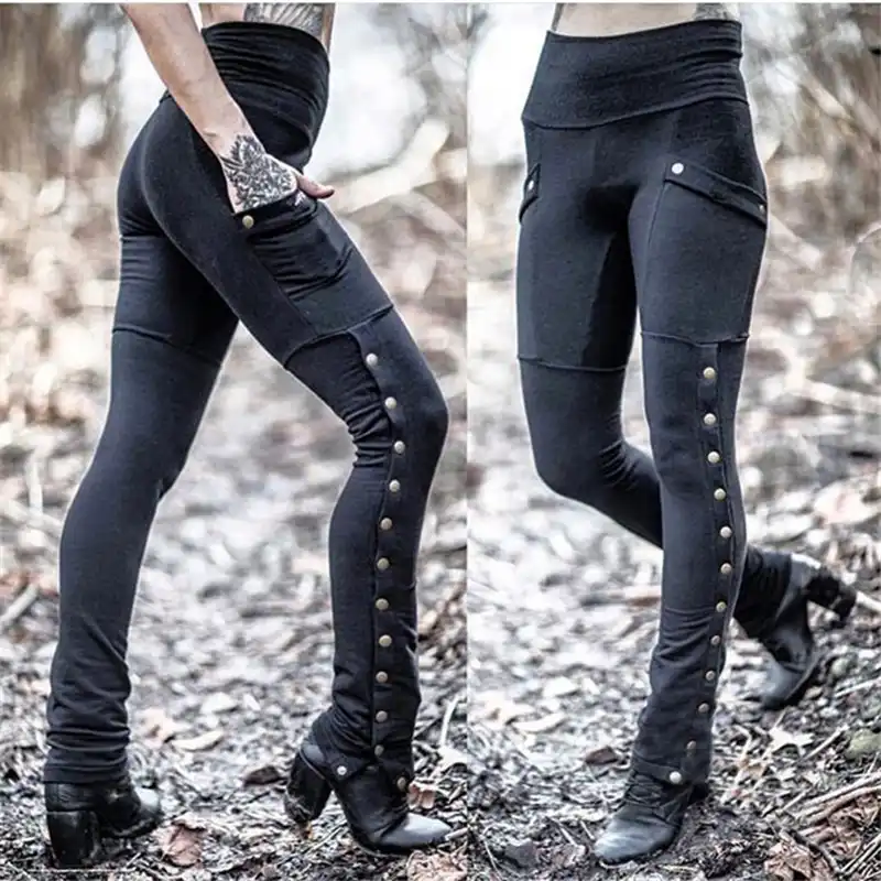 Womens Medieval Steampunk Gothic Leggings Trouser Cosplay Costume Skinny Pants