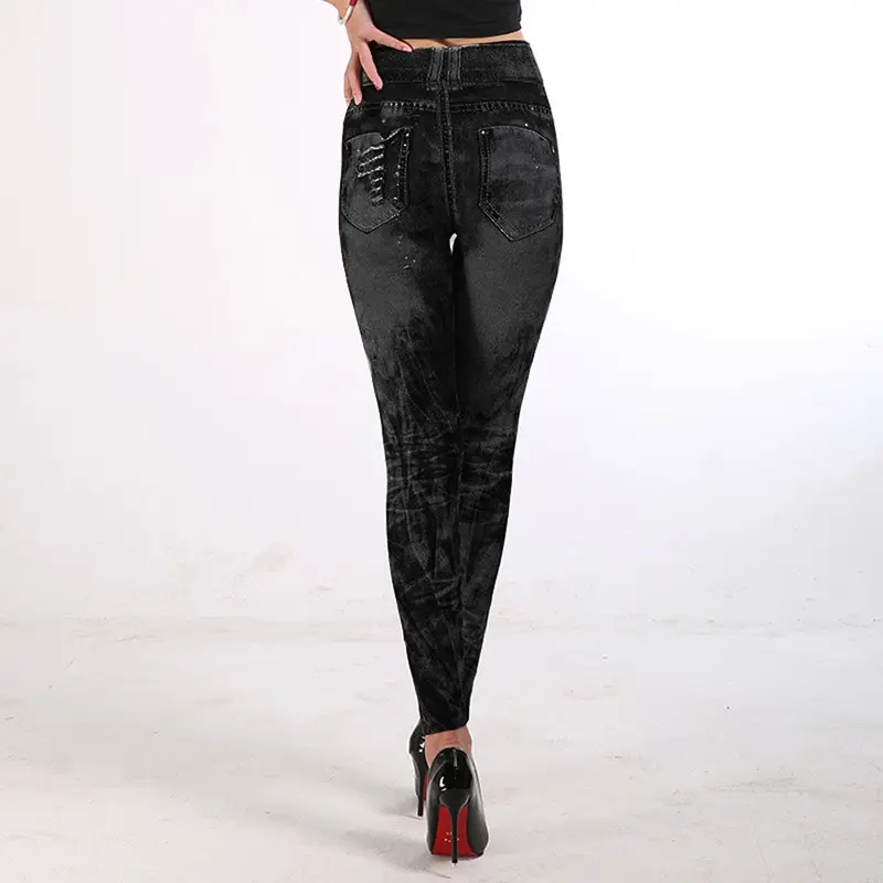 Sexy astic Imitation  Jeans Leggings High Waist Pants Fitness Slim Legg Mujer 2021 Sport Push Up Leggings For Women Hot peach lift leggings