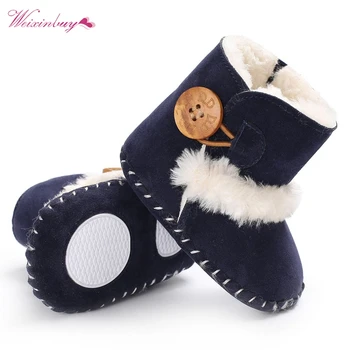 

Winter Baby Boots Girls Boys Rubber Soled Shoes Infant Toddler Newborn Super Warm Snowfield Wooden Buttons Boots