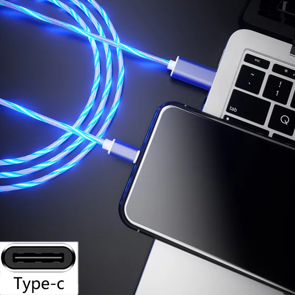 Светящийся кабель для зарядки мобильных телефонов светодиодный светильник Micro usb type C зарядное устройство для iPhone X samsung Galaxy S8 S9 зарядный провод шнур - Цвет: blue typec