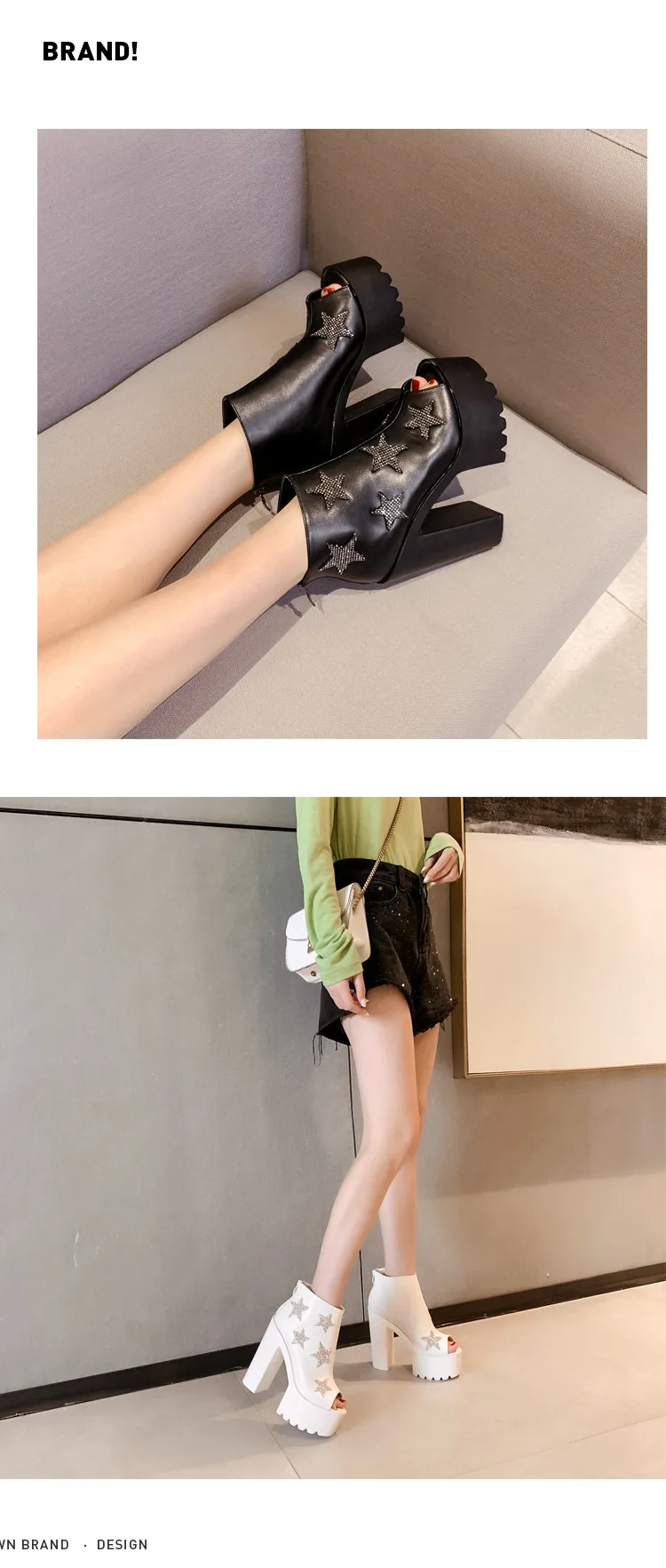 2019 г. Весенне-осенние новые женские рыцарские туфли на очень высоком толстом каблуке со стразами и стразами