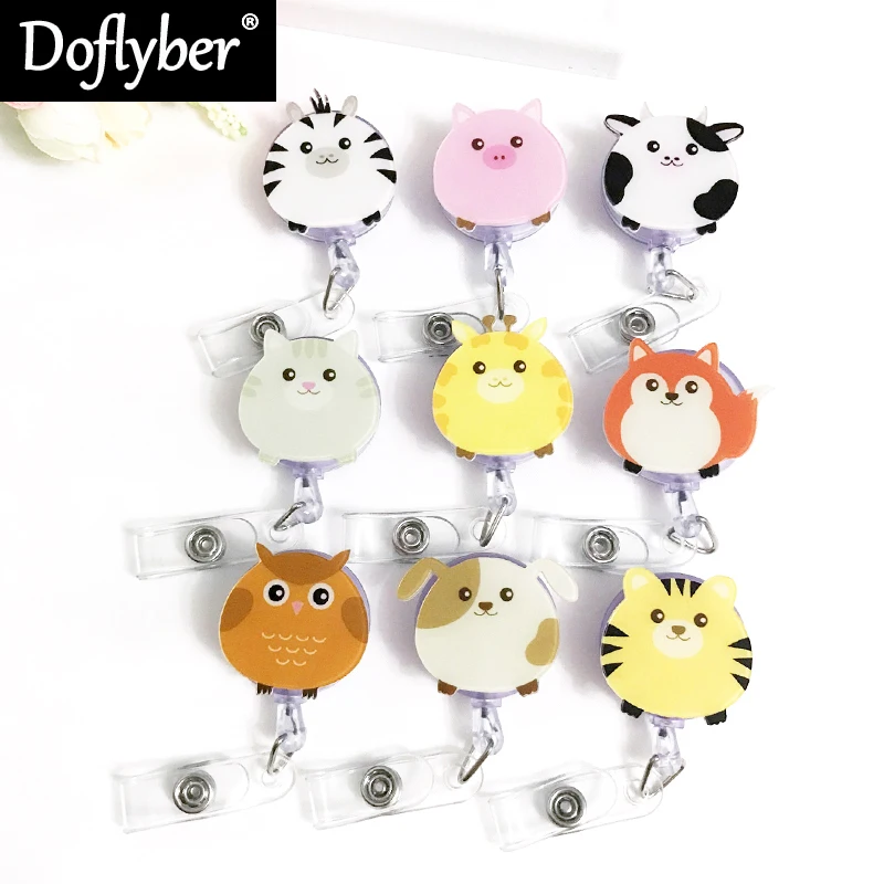 Carrete retráctil con dibujos de animales, para perro, gato, zorro, identificación, tarjeta de identificación, insignia, carretes de soporte, suministros de oficina para médico y enfermera