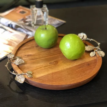 

Wooden Creative Copper Tray Decoration Accessiories Display Plate Necklace Ring Tea Fruit Salad Rice Tray Storage Tray Ornament