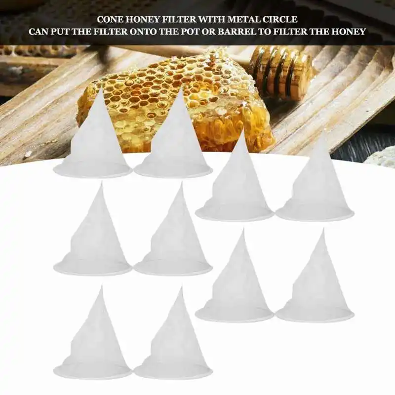 10Pcs Nylon Cone Honey Filter filtration Mesh Red Wine Residue Filtration Net Cloth Reptiles Living Box Beekeeping Equipme