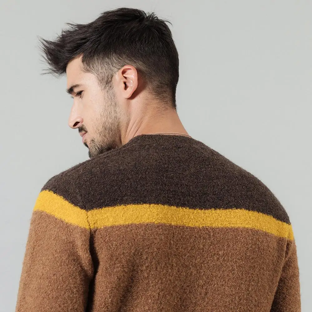 SIMWOOD 2019 Autumn Winter New Sweater Mix Wool Jacquard Contrast Color Striped Knitted Pullovers Plus Size 190411