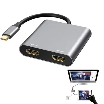 

USB Type C Hub to Dual 4K HD HDMI USB 3.0 PD Charge Port USB-C Docking Station Adapter Support Dual-Screen Display for MacBook