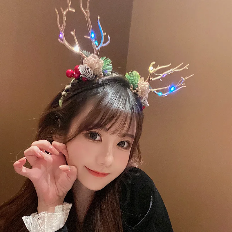 Christmas Antler Headband Elk Branches Winter Luminous Headwear Headband Christmas Ornaments Hairpin Hair Accessories