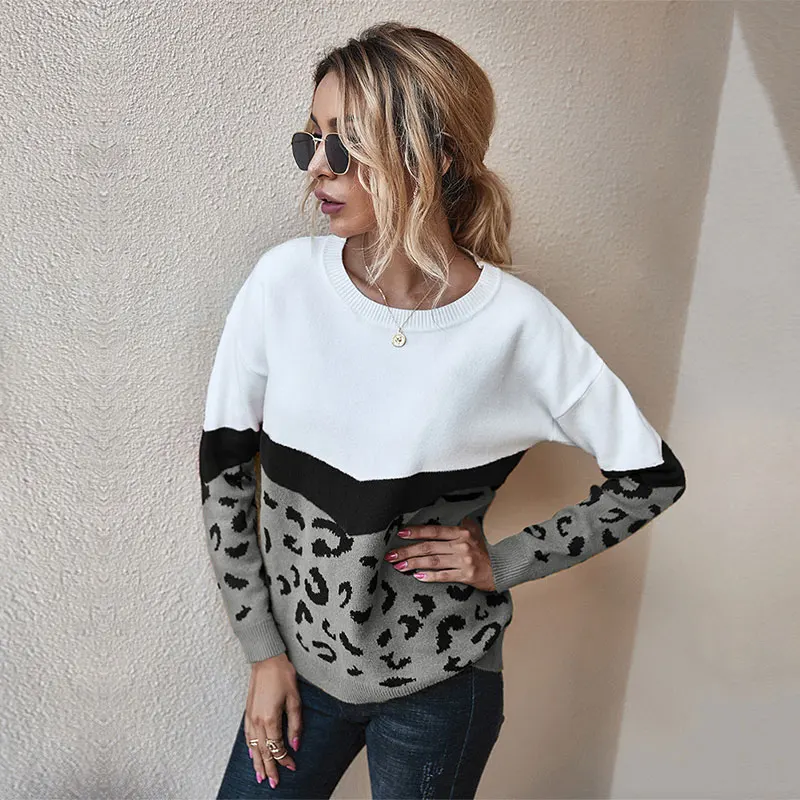 Knitted Sweater Top Pullovers Leopard Winter Fashion Full-Sleeve Casual New O-Neck Autumn