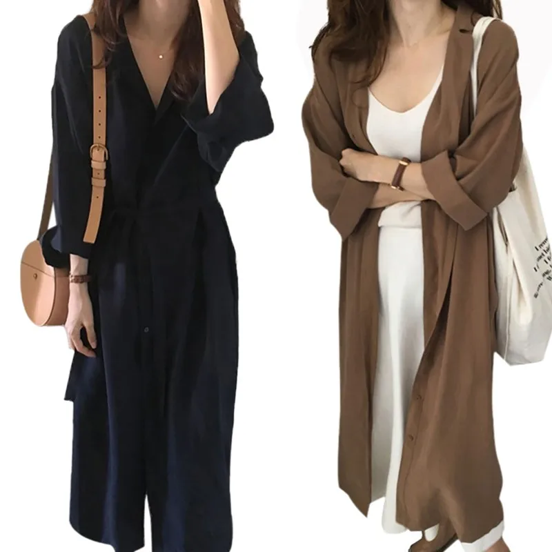 

Cardigan Women's 2019 Long Knee Sun Shawl Jacket Loose Thin Solid Color Lapel Over the Knee Sun Cardigan Jacket