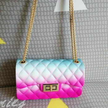 

Women Shoulder Bag Fashion Matte PVC Color Rhombic Chain Jelly Bag Handbag J9