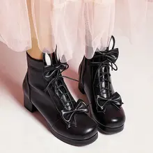 

AGODOR 2020 Casual Lolita Boots Women Ankle Boots Lace Up All Match Square Mid Heel Winter Boots Rockabilly Shoes Size 34-45