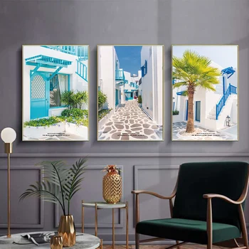 

Santorini Seascape Street Tree Sunset Wall Art Canvas Painting Nordic Posters And Prints Art Wall Pictures For Living Room Decor