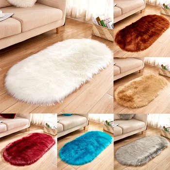 

Soft Faux Fur Area Rug Carpets Living Room Long Plush Oval Carpet Artificial Wool Sheepskin Shaggy Rugs Floor Mat For Bedroom