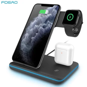 

FDGAO 3 in 1 Qi Wireless Charger Station 15W Fast Charging Stand for iPhone 11 X XS XR 8 for Apple Watch 5 4 3 2 1 Airpods Pro