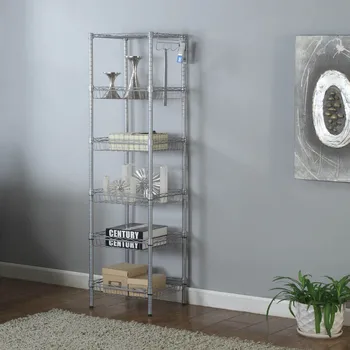 

Storage Rack Concise 6 Layers Carbon Steel Bookshelf Shelves Organizer Kitchen Storage Rack With Hook For Home Restaurant Hotel