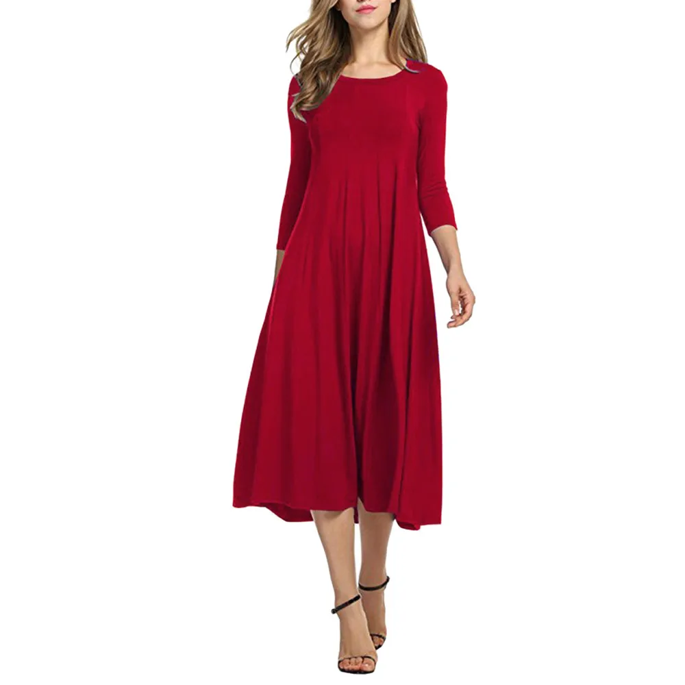 JAYCOSIN Casual Womens Half Sleeve Loose Long Maxi Dress Autumn Winter A-Line Solid color o-neck Dress Vestido Vestidos Elbise
