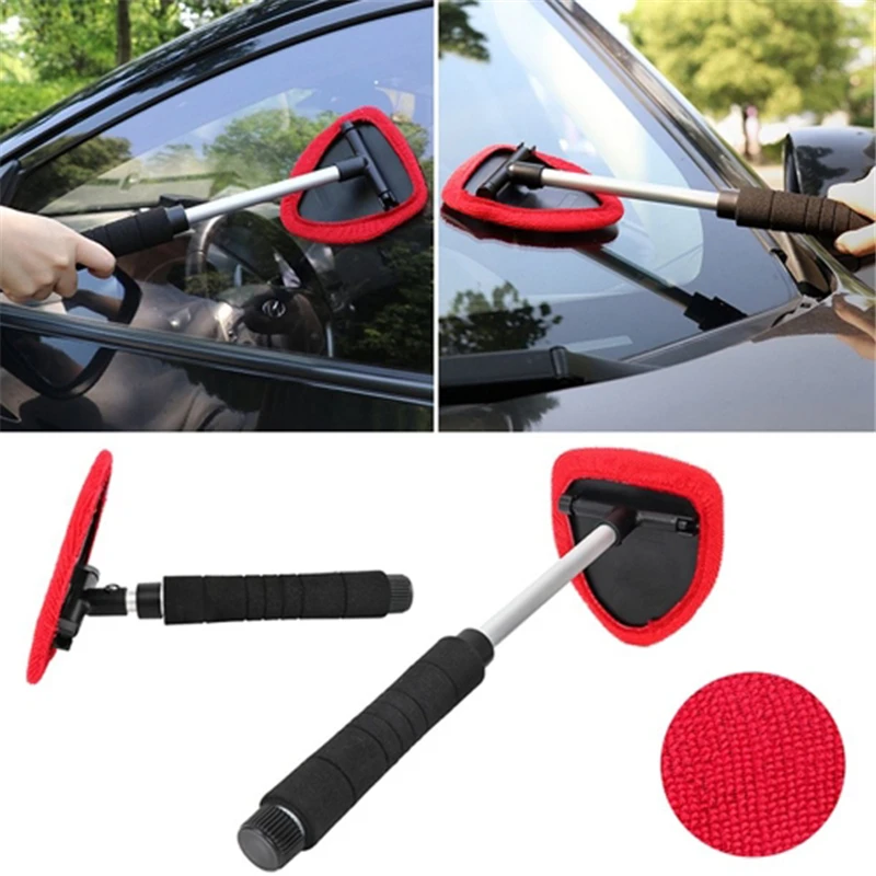 Car Window Clean Brush Microfiber Fabric Adjustable Triangular Shape Car Cleaning Brush Lengthen