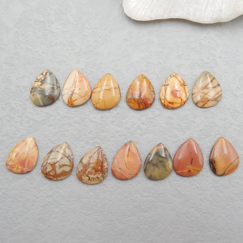

Natural 13 PCS Of Multi-Color Picasso Jasper,Semi-precious Stones, Jewelry Accessories Cabochons 20x15x3/19x14x2mm17.7g