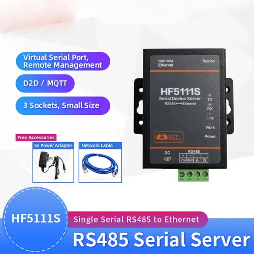 HF5111S 직렬 서버, 산업용 직렬 포트 서버, RS485-이더넷 3 소켓, Romote 관리, D2D, MQTT, Modbus 2