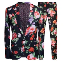 Juego de traje punk de boda con estampado negro para hombre, traje de negocios Delgado, chaqueta Vintage con estampado de flores, traje de fiesta de graduación para banquete