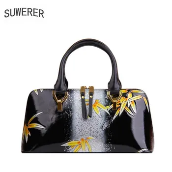 

SUWERER New women Genuine Leather bag quality cowhide Painted embossing bag Chinese style fashion women leather shoulder bag