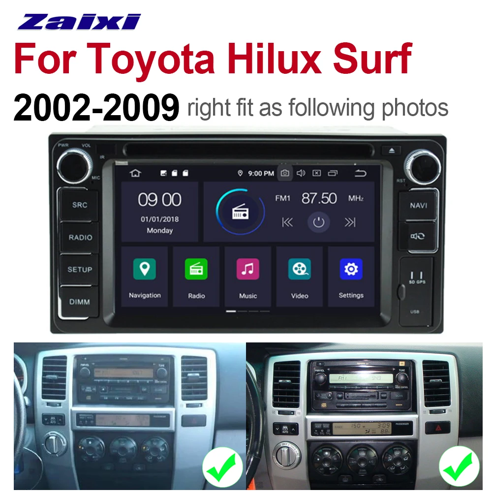 ZaiXi 2din Android 9 0 Octa Core 4 Гб RAM DVD для Toyota Hilux Surf 2002 ~ 2009 GPS Радио BT Navi MAP мультимедийная