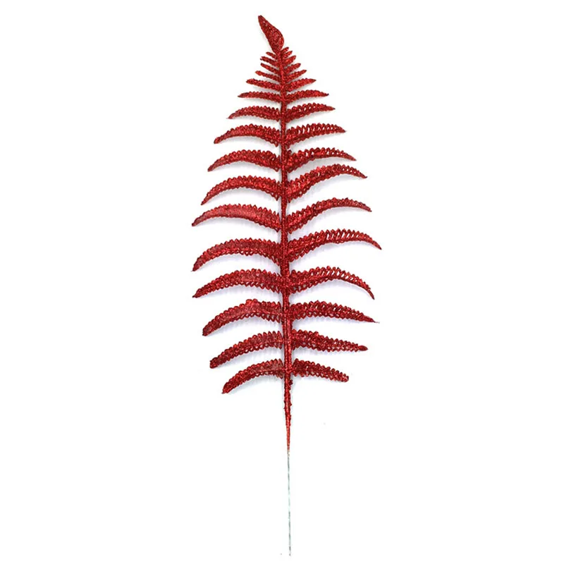 4pcs Christmas Artificial Leaves Glitter Hollow Fern Leaf Ornaments Xmas Decor
