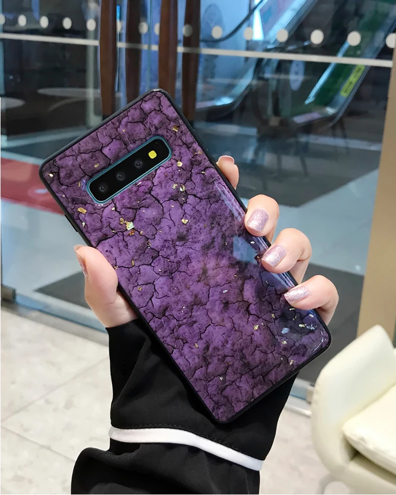Эпоксидный чехол из золотой фольги с драгоценным камнем для samsung Galaxy S10 Lite S9 S8 Plus S7 Edge Note 9 8 10 Pro A50 A70 с кольцом-держателем - Цвет: Only Case Purple