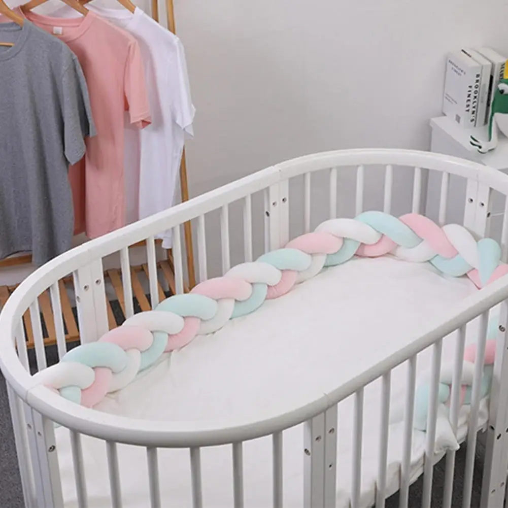 Bed Barrier 2.2M Baby Bed Bumper Soft Twist Braid Knot Infant Pillow Cushion Bumper Protective Cradle Cot Room Decor