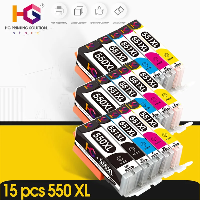 15Pcs Per Canon Pgi-550Xl Pgi550 Pgi 550 Cli551 Pixma Ip7250 Mg5450 Mx925 Mg5550 Mg6450 Mg5650 Mg6650 Ix6850 Mx725 Inchiostro Cartuccia