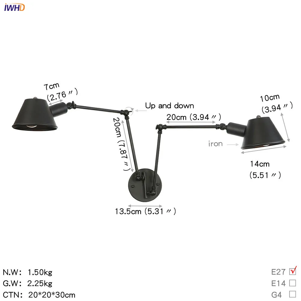 IWHD Antique Rustic Vintage Wall Lamp bedroom Stair Beside 2 Heads Loft Style Industrial Wall Light Fixtures Aplique Luz Pared 2