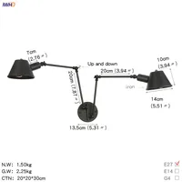 IWHD Antique Rustic Vintage Wall Lamp bedroom Stair Beside 2 Heads Loft Style Industrial Wall Light Fixtures Aplique Luz Pared 2