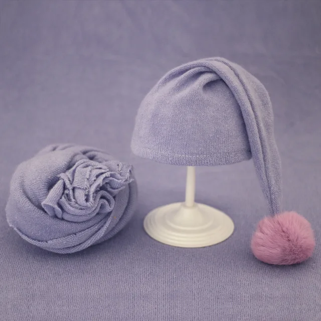 2pcs Wrap Hat Sets Newbornn Photography Props Boys Girls Photography Swaddle Blanket Infant Baby Picture Shoot Props Accessories Purple