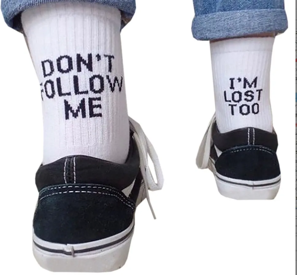 MYT_0216 черные носки с надписью «dont Next me I am Lost» черные носки с забавными надписями уличная одежда унисекс