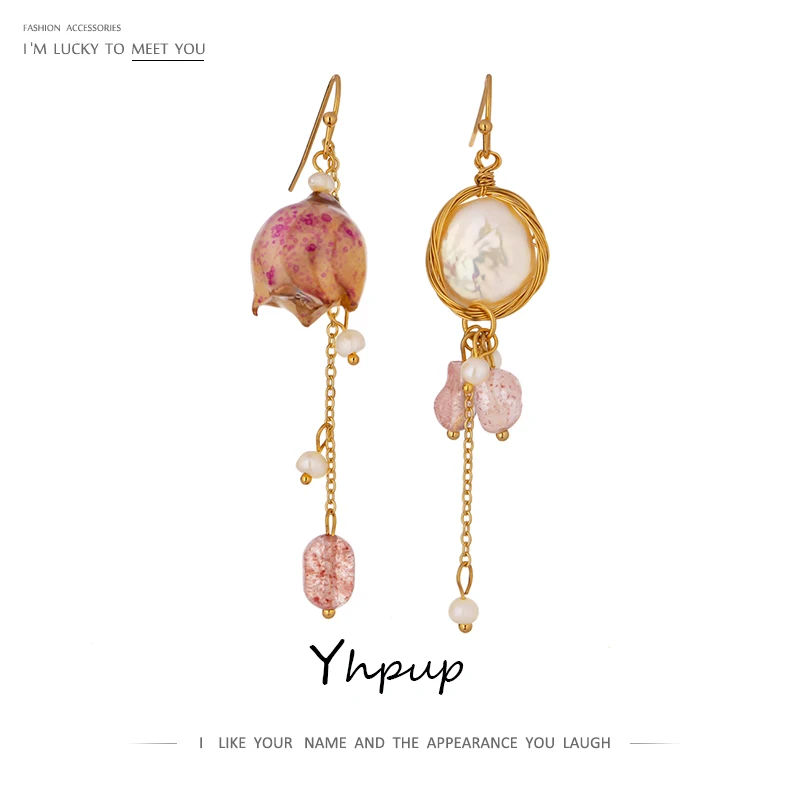 Yhpup Rose Flower Natural Stone Dangle Earrings Exquisite Romantic Elegant Christmas Gift for Women Party Jewelry New | Украшения и