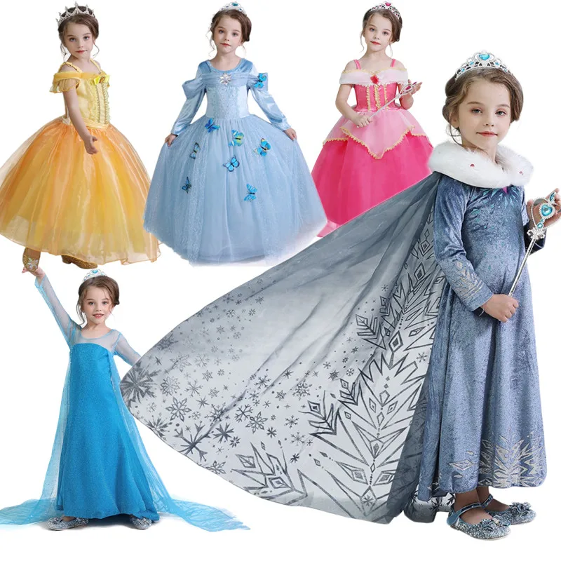 Hallween Costume For Kids Princess Anna Elsa Dress Girl Snow White Carnival Party Birthday Dress Cinderella Clothes Christmas
